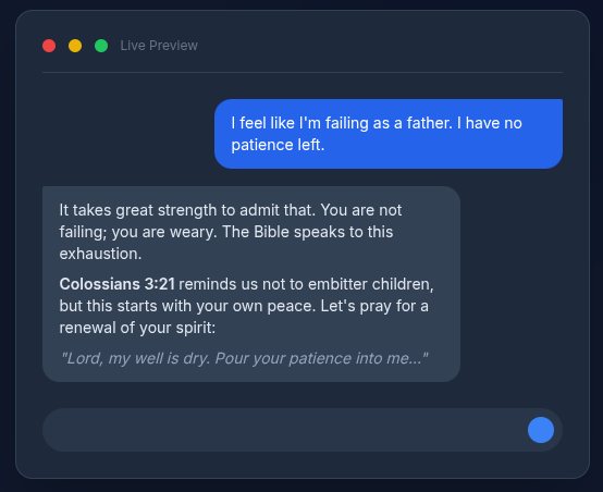 Faith Pulse conversation example - A compassionate response about fatherhood and patience with Colossians 3:21